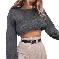 Gray Knit Crop Top Sweater
