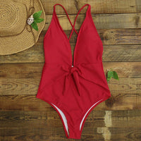 Solid Plunging Tie One Piece