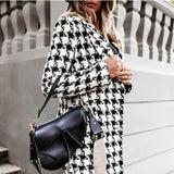 Houndstooth Wool Button Coat