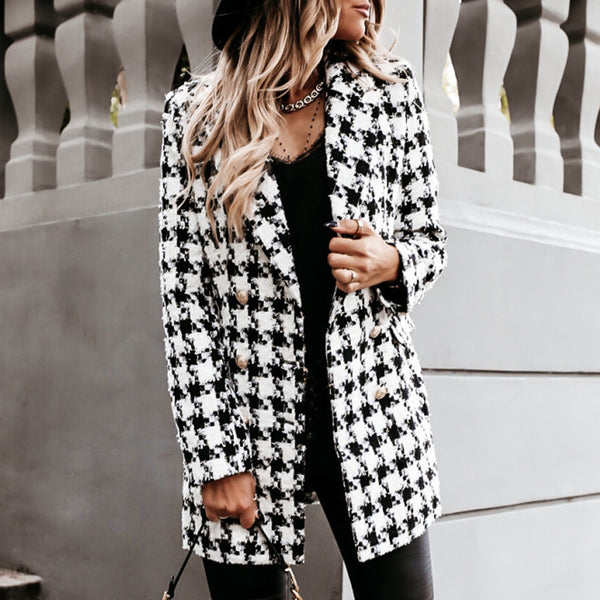 Houndstooth Wool Button Coat