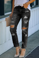 Mid Waist Distressed Black Jeans